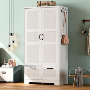 Armoire Wardrobe Closet with Doors, Drawers & Hanging Rod – White