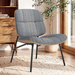 Mid-Century Modern Armless Accent Chair, Chenille Upholstered, Bentwood Frame