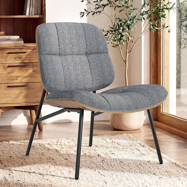 Mid-Century Modern Armless Accent Chair, Chenille Upholstered, Bentwood Frame
