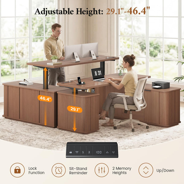 L-Shaped Electric Standing Desk with Storage & Power Outlet