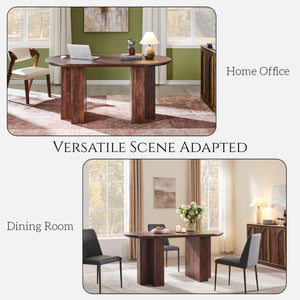 63" Oval Dining Table for 4-6 | Wood-Grain Top, T-Base, Dark Walnut
