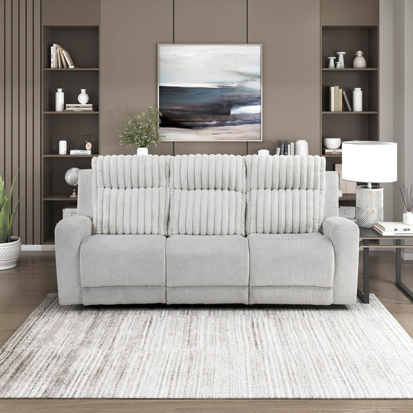 Light Gray Manual Reclining Sofa with Corduroy Upholstery