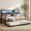 Twin Daybed with Trundle, LED Lights & Charging Station