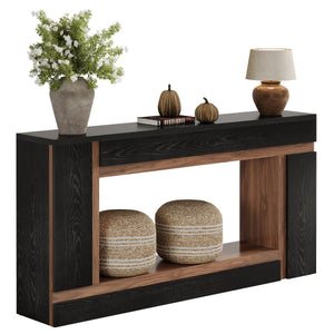 63-Inch 2-Tier Console Table – Black & Walnut