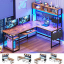 L-Shaped Gaming Desk with Hutch & LED Lights
