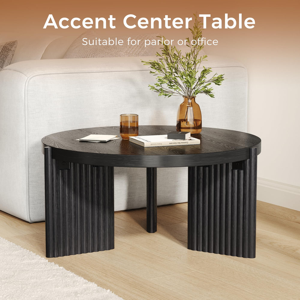 Round Coffee Table – Black Fluted