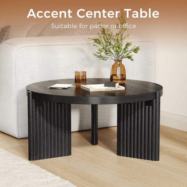 Round Coffee Table – Black Fluted
