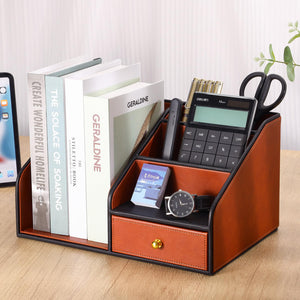 PU Leather Desk Organizer with Drawer