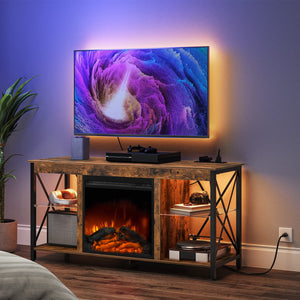 Fireplace TV Stand with Charging Station & LED Lights