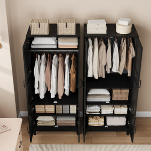 4-Door Armoire Wardrobe Cabinet with Adjustable Shelves and Hanging Rod