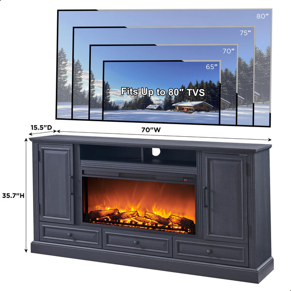 70" Farmhouse TV Stand with 36" Electric Fireplace