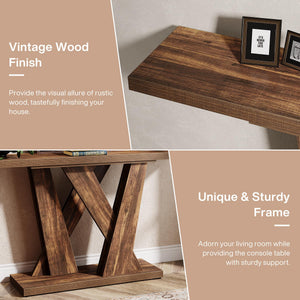 55-Inch Farmhouse Console Table with Geometric Base