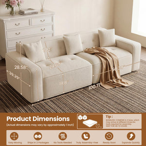 100" Cloud Boneless Loveseat Sofa – Chenille, 2-Seater