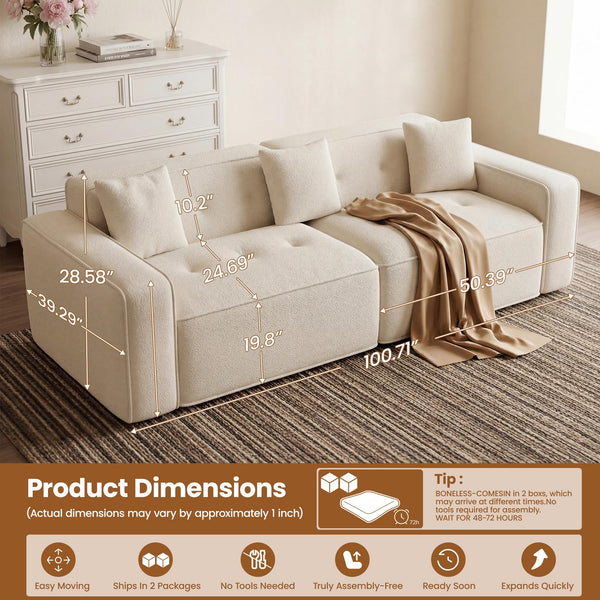 100" Cloud Boneless Loveseat Sofa – Chenille, 2-Seater