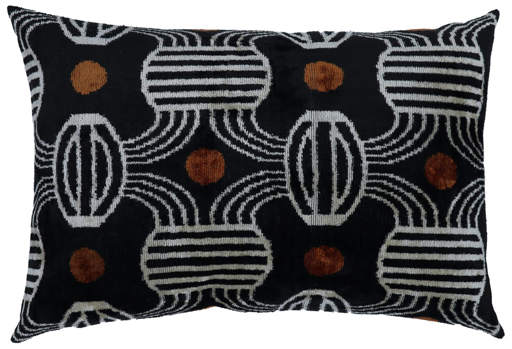 Handmade Velvet Throw Pillow – Geometric Striped, Down Feather Fill