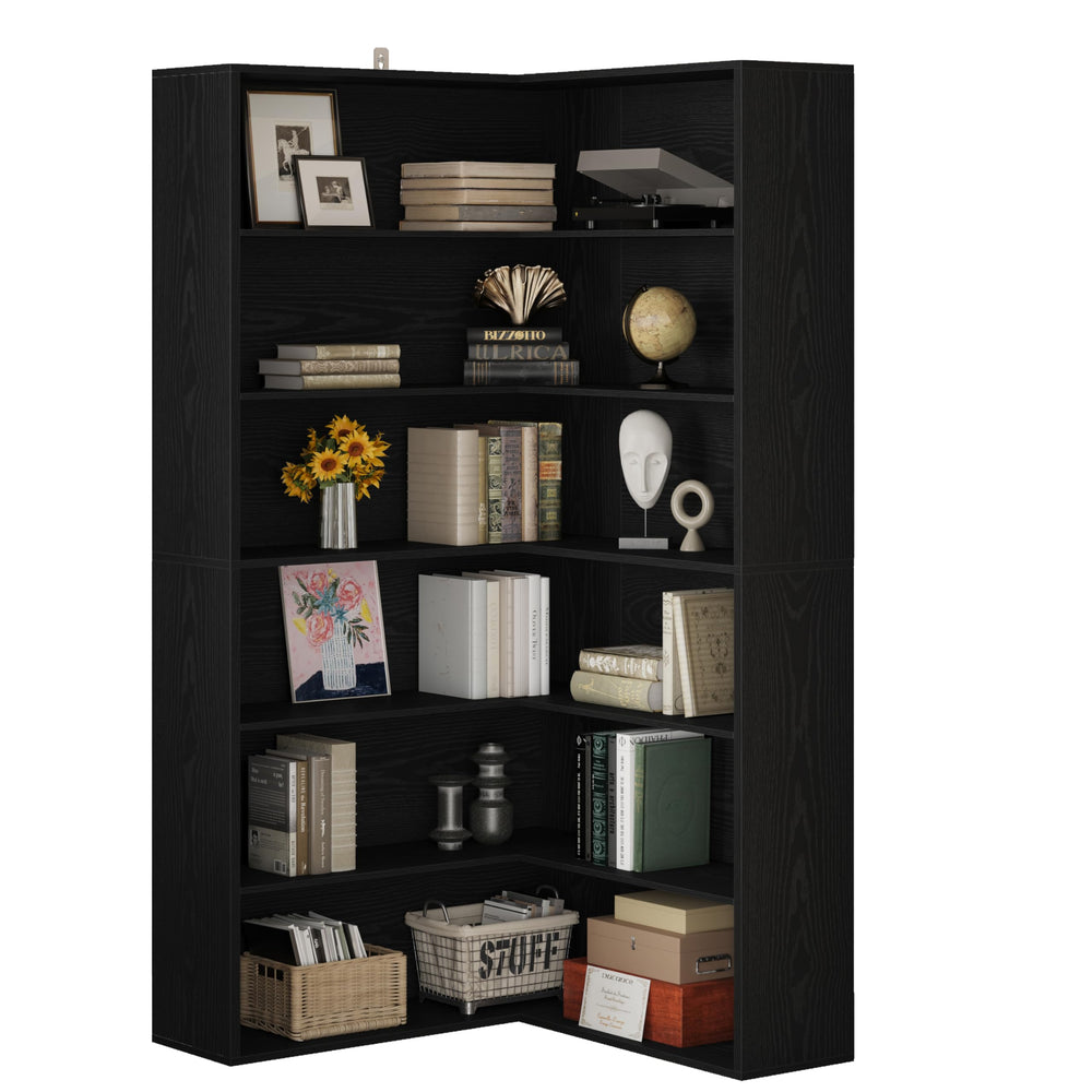 6-Tier L-Shaped Corner Bookshelf with Baffles