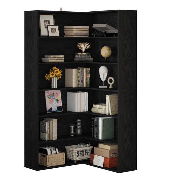 6-Tier L-Shaped Corner Bookshelf with Baffles