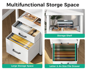 L-Shaped Corner Desk with Drawers & Power Outlet