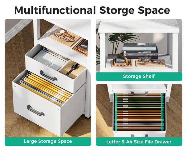 L-Shaped Corner Desk with Drawers & Power Outlet