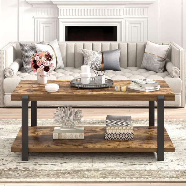 Modern Rectangle Coffee Table with 2-Tier Storage