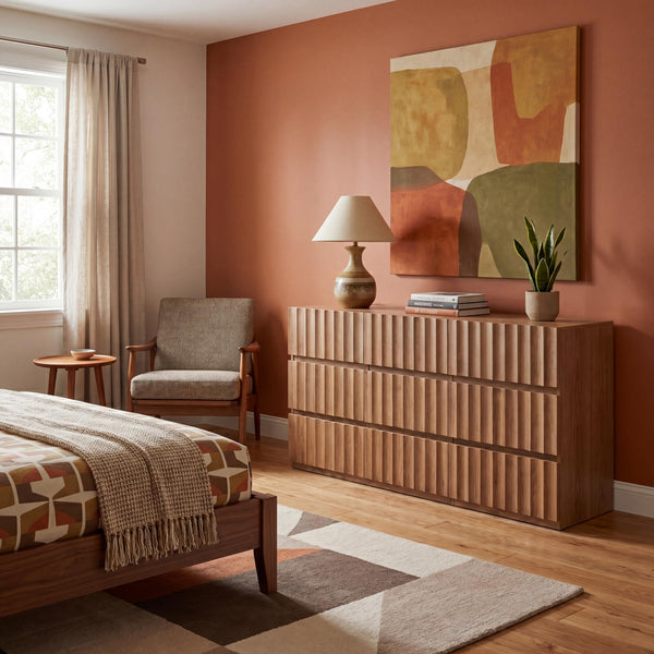 9-Drawer Wide Dresser with Fluted Design