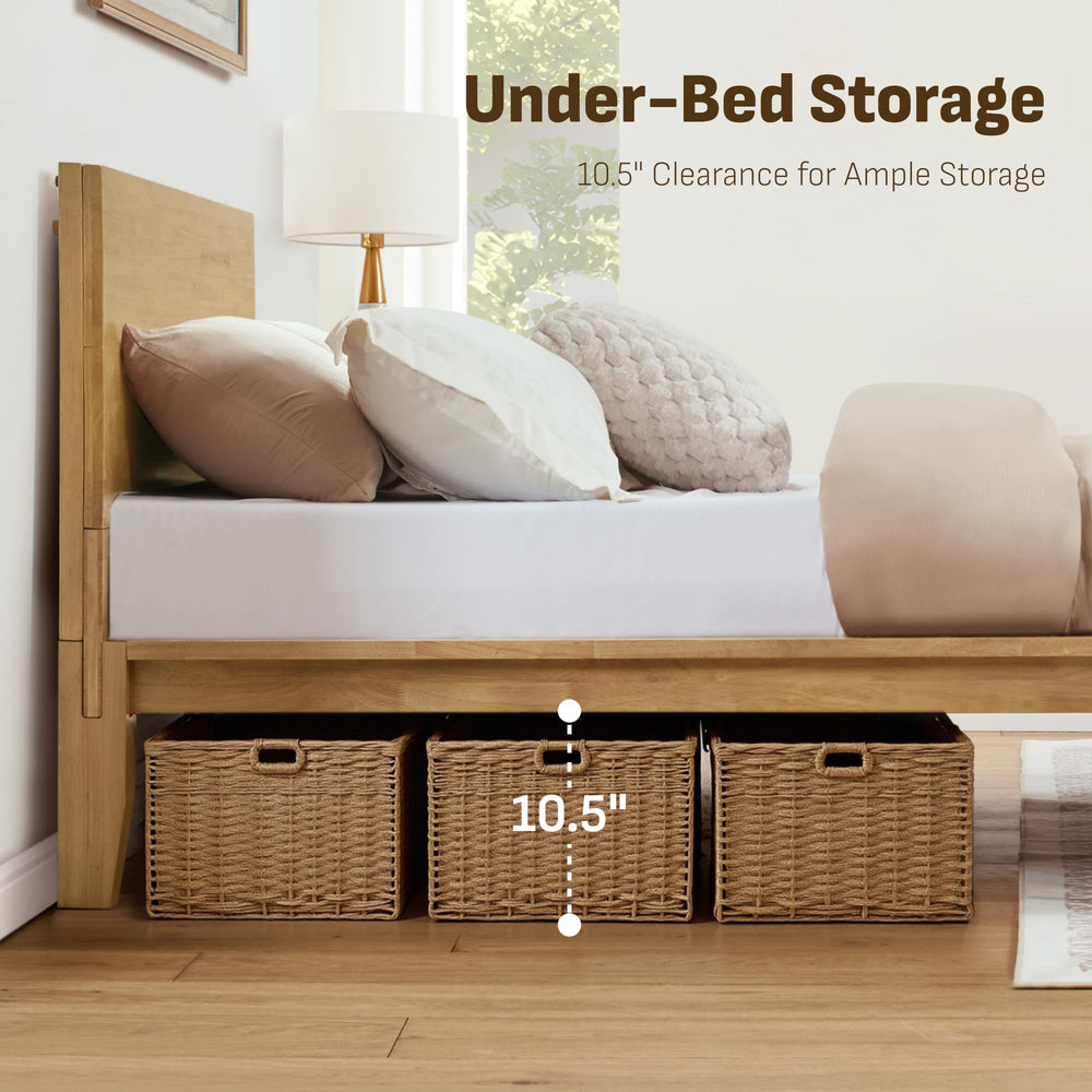 Japandi Solid Wood Platform Bed Frame with Optional Headboard
