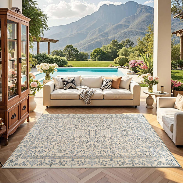 Floral Vintage Area Rug 5x7 Low Pile Machine Washable Non-Slip