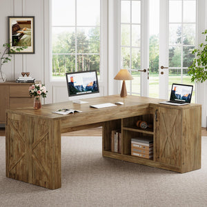L-Shaped Executive Desk with Storage Cabinet