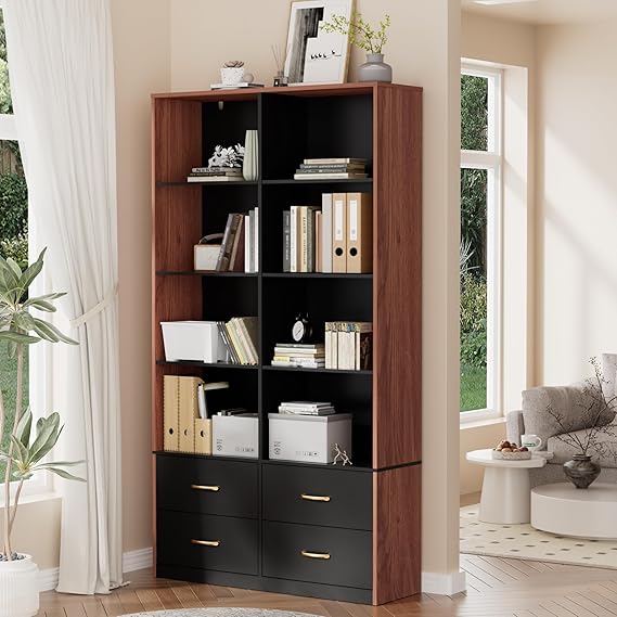 70" Tall Bookshelf with 4 Drawers & 6 Adjustable Shelves