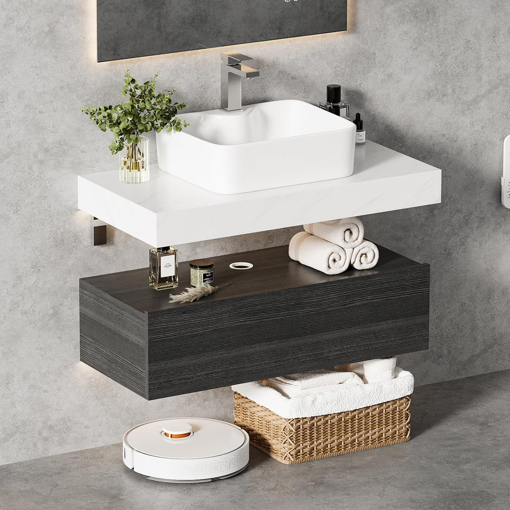 35" Floating Bathroom Vanity with Sintered Stone Countertop & Ceramic Sink