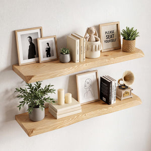 Solid Wood Floating Wall Shelves – Set of 2