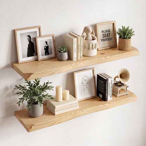 Solid Wood Floating Wall Shelves – Set of 2