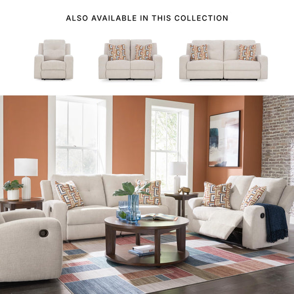 Beige Tufted Manual Reclining Sofa with Accent Pillows