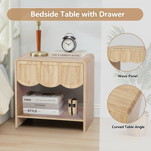 Modern Wood Nightstand with Wave Panel Drawer