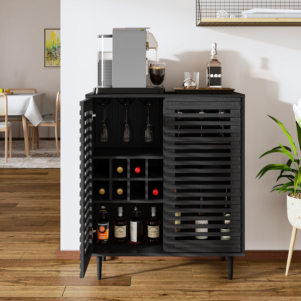 Mid-Century Bar Cabinet with Wine Racks & Slatted Doors