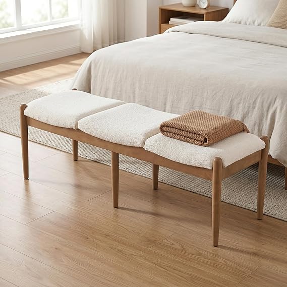 55 Inch Upholstered Ottoman Bench with Wood Legs