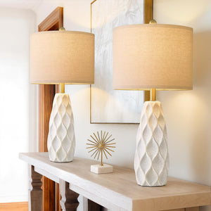 Ceramic Table Lamp Set of 2 — Boho Bedside Nightstand Lamp