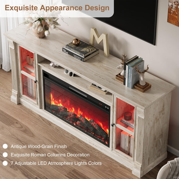 70" Farmhouse TV Stand with 36" Electric Fireplace