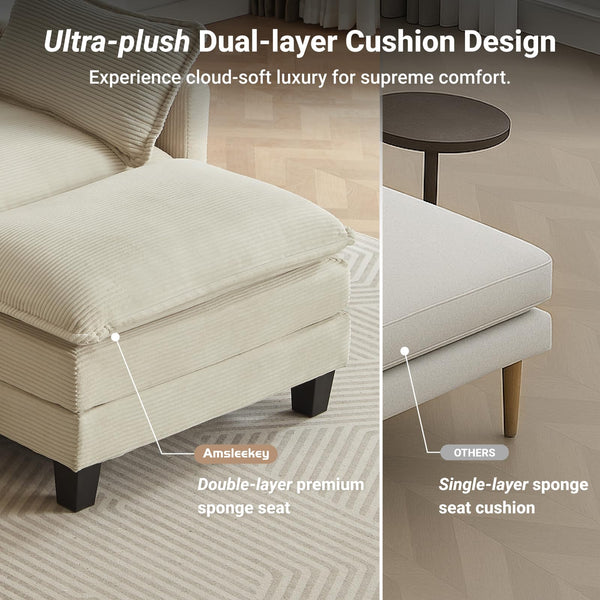 U-Shaped Modular Sectional Sofa with 2 Ottomans – 111.5" Corduroy Cloud Couch