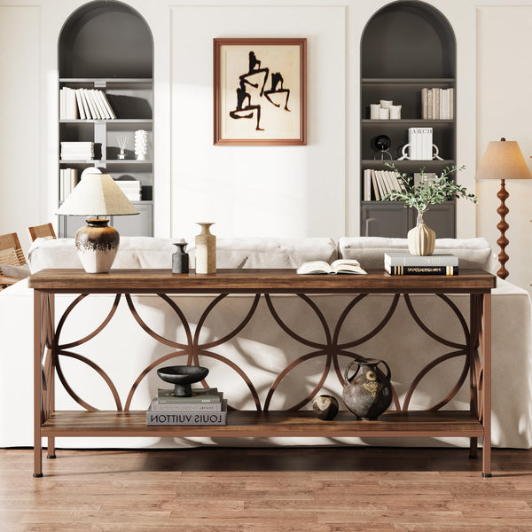 Narrow Sofa Console Table with 2-Tier Storage, 70.9"