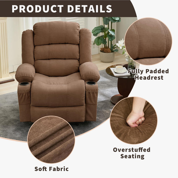 Large Recliner Chair – 3-Position Manual Reclining Chair with Cup Holders