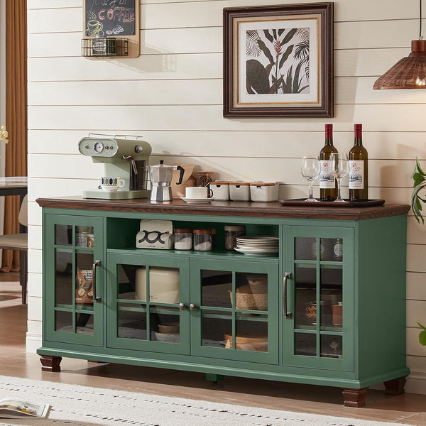 Farmhouse Sideboard Buffet Cabinet with Glass Doors