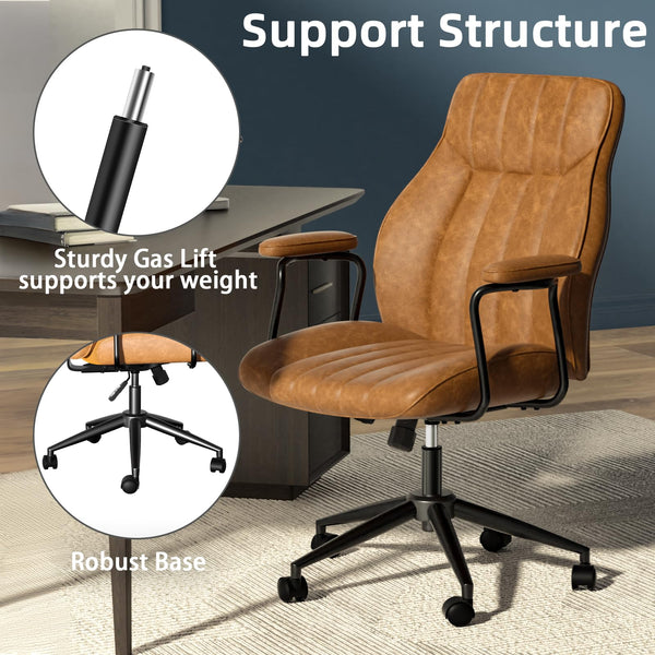 Leather Office Chair – Height Adjustable, Mid-Century Modern