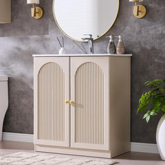 30 Inch Arched Fluted Bathroom Vanity with Ceramic Sink