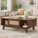 Mid-Century Coffee Table with Rattan Drawer