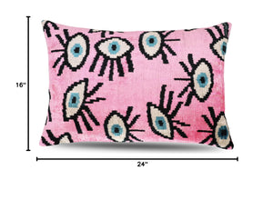 Pink Evil Eye Velvet Throw Pillow 16" x 24"