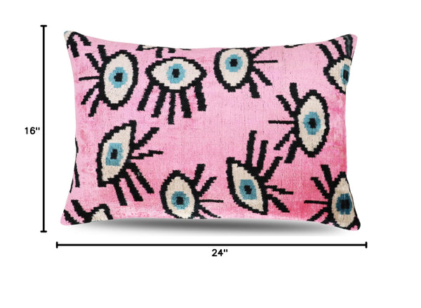 Pink Evil Eye Velvet Throw Pillow 16" x 24"