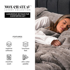 3D Faux Fur Comforter Set with Shams – Queen & King