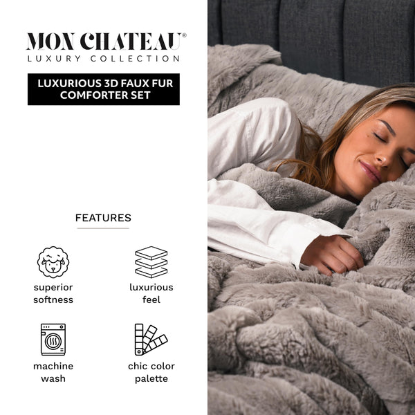 3D Faux Fur Comforter Set with Shams – Queen & King