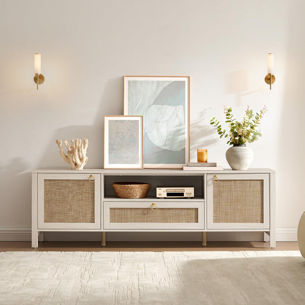 Rattan TV Stand with Drawer & Storage Cabinets